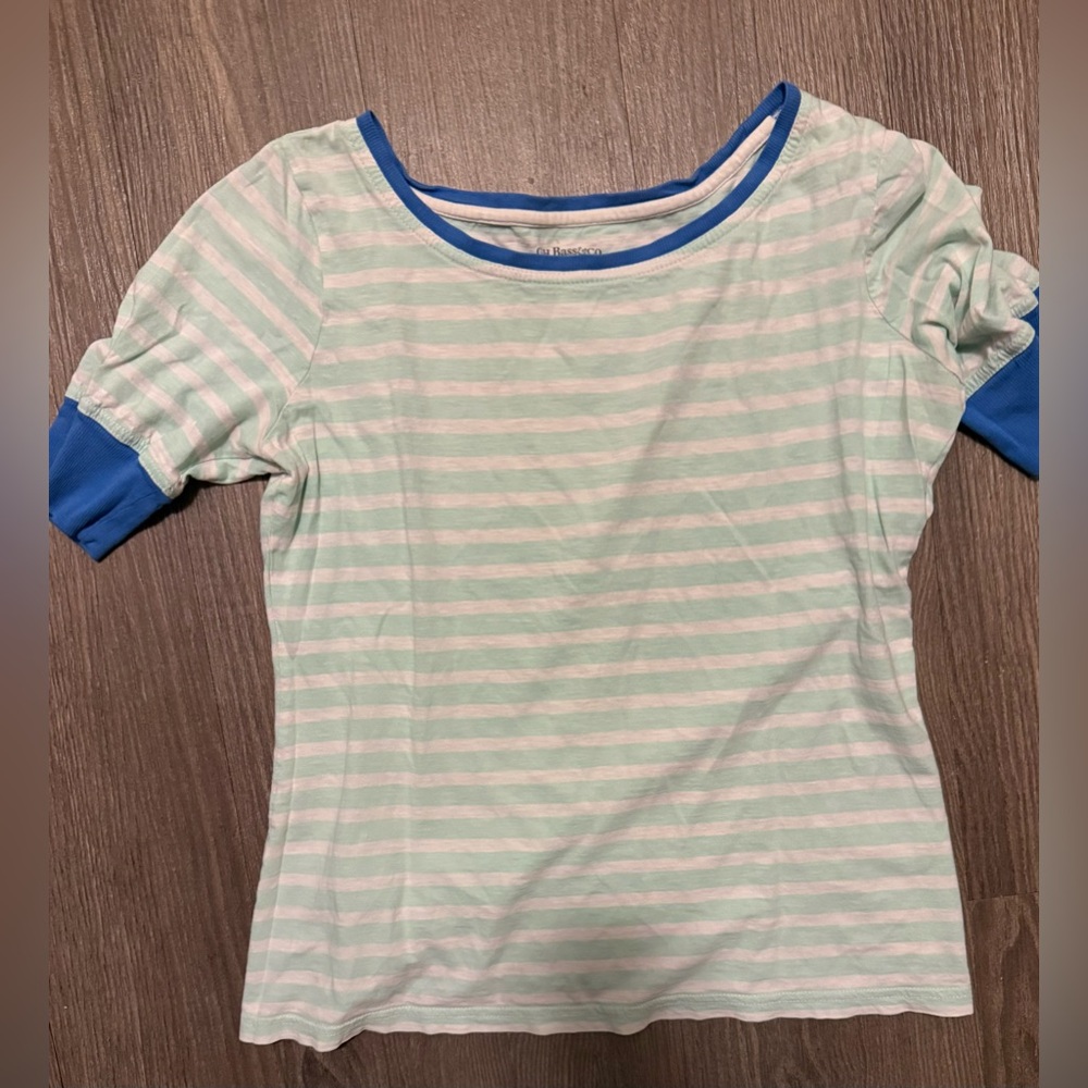G.H. Bass & Co. Blue and White Striped Short Sleeve Tee